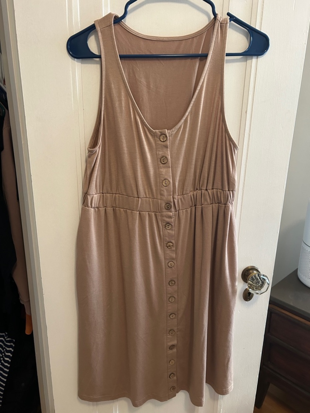 Amazon Taupe Sleeveless Button-Front Mini Dress
